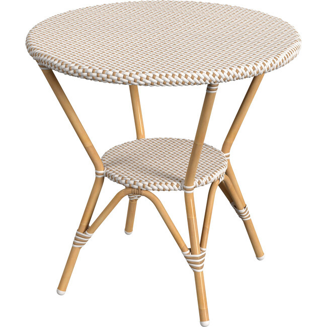 Tobias Outdoor Rattan Round Bistro Table, Beige and White | Maisonette