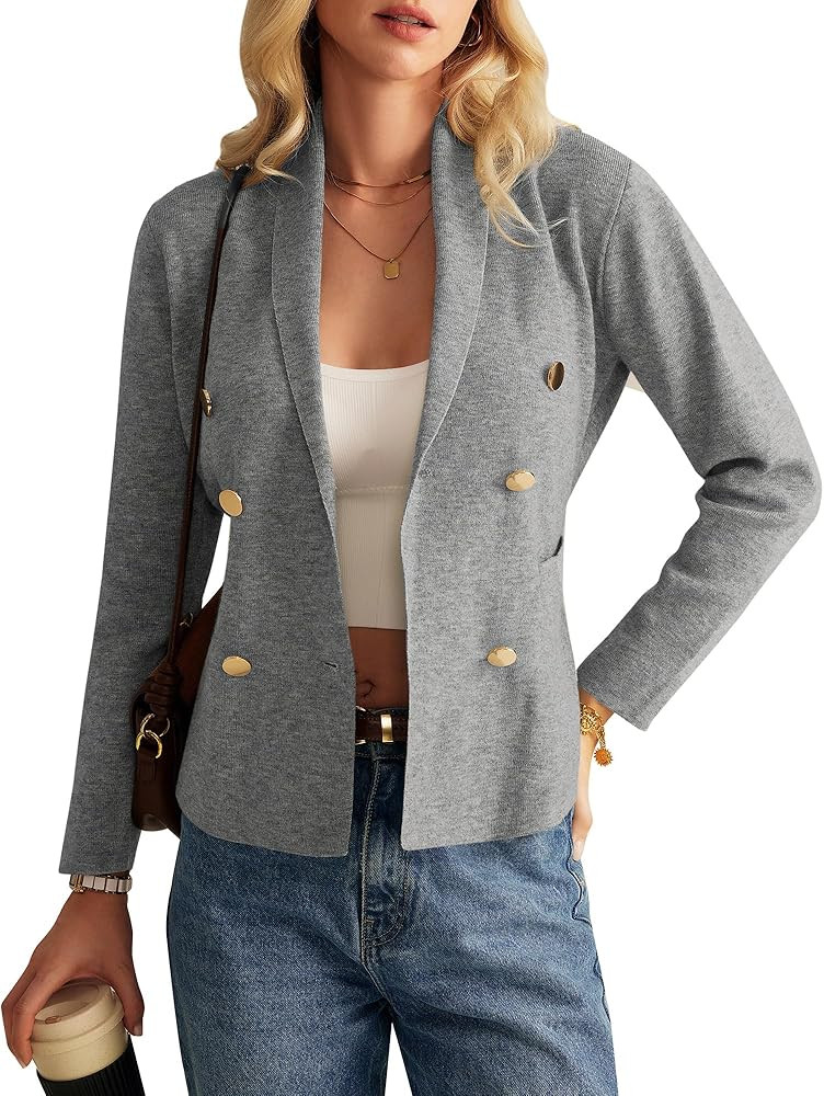 GRACE KARIN Women Long Sleeve Casual Blazer Cardigan Knit Belt Work Office Formal Jacket with Poc... | Amazon (US)
