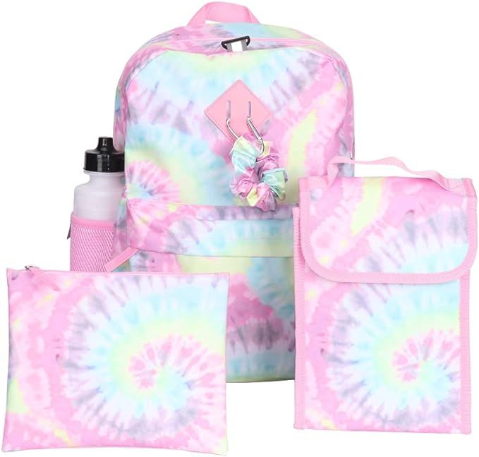 Tie Dye Backpack Set for Girls, 16 inch, 6 Pieces - Includes Foldable Lunch Bag, Water Bottle, Sc... | Amazon (US)