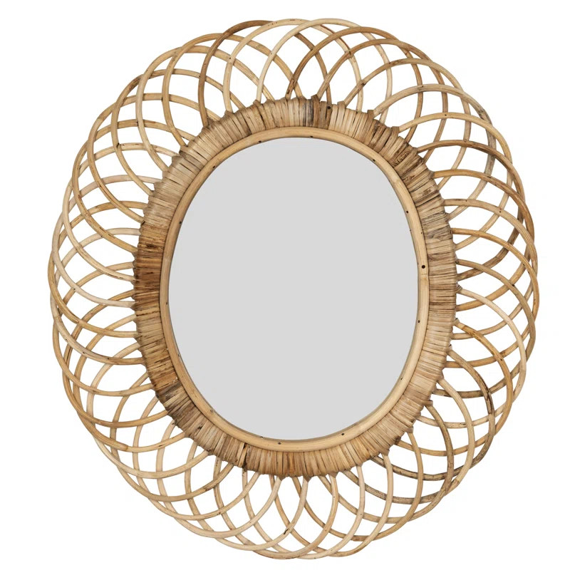 Haverton Oval Woven Bamboo Industrial Accent Mirror | Wayfair North America