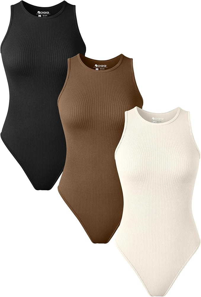 OQQ Women's 3 Piece Bodysuits Sexy Sleeveless Crew Neck Stretch Tank Tops Bodysuits | Amazon (US)