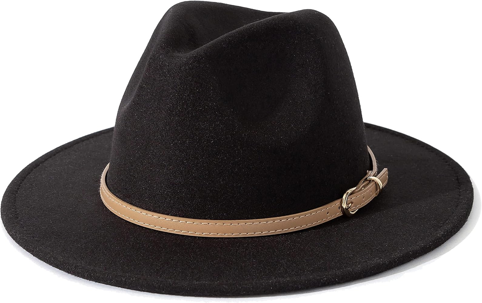Lisianthus Women Classic Felt Fedora Wide Brim Hat with Belt Buckle | Amazon (US)