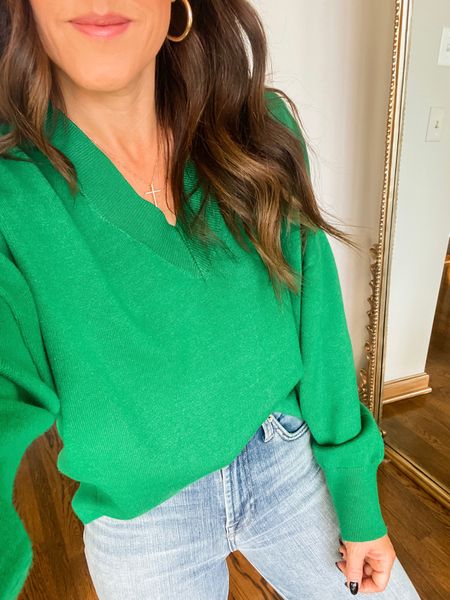This shade of green!! 😍 and a perfect drapey fit sweater. @evereveofficial
Size small

#LTKsalealert #LTKHoliday #LTKSeasonal