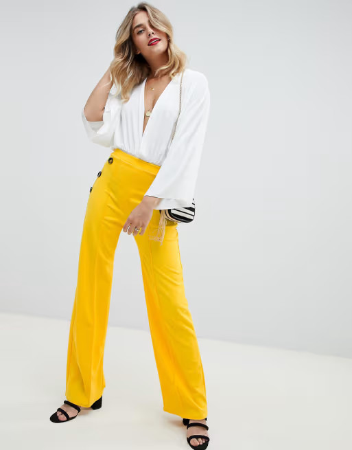 Boohoo Button Detail Wide Leg Pants | ASOS US