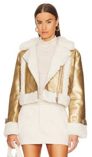 Jay Vegan Leather Jacket in Metallic Gold & Ivory | Revolve Clothing (Global)