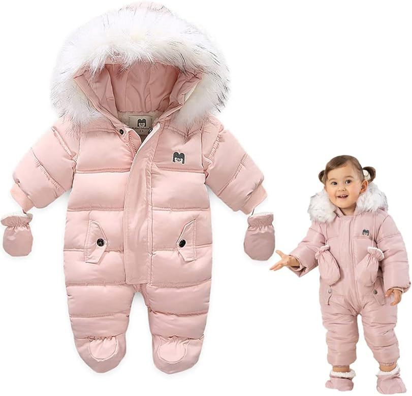 XIFAMNIY Baby Winter Snowsuit Coat Romper Outwear Hooded Footie Toddler | Amazon (US)