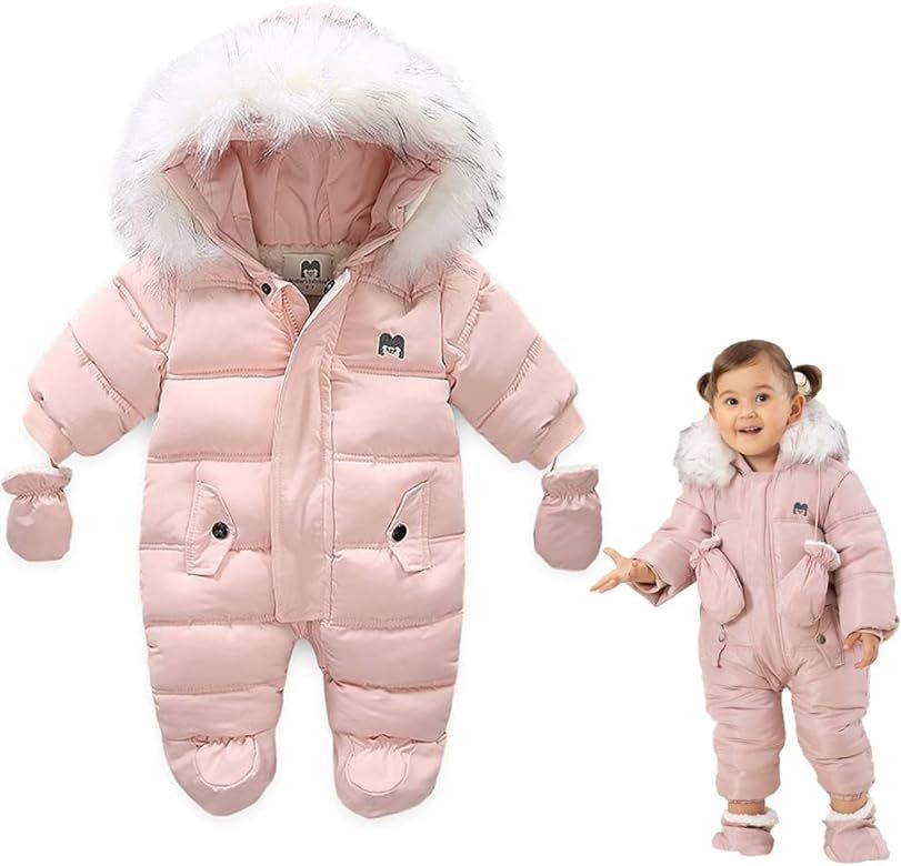 XIFAMNIY Baby Winter Snowsuit Coat Romper Outwear Hooded Footie Toddler | Amazon (US)