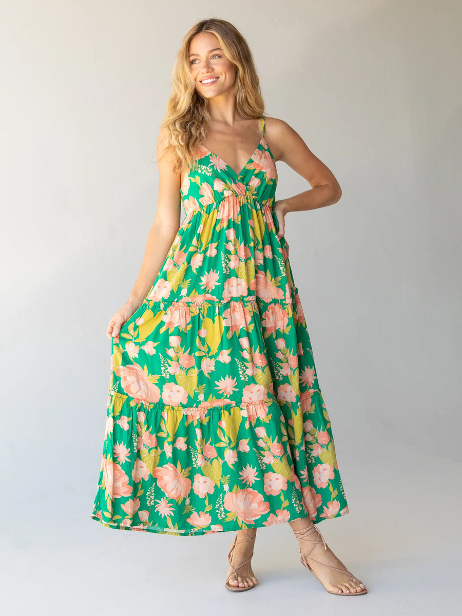 Ella Maxi Dress - Green Coral Floral | Natural Life