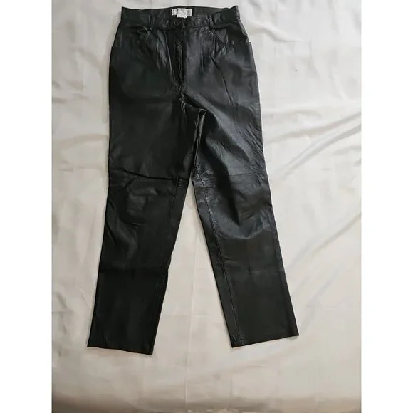 Tower Hill Women's Size 12 High Waist Black Leather Pants Straight Leg Lined | Poshmark