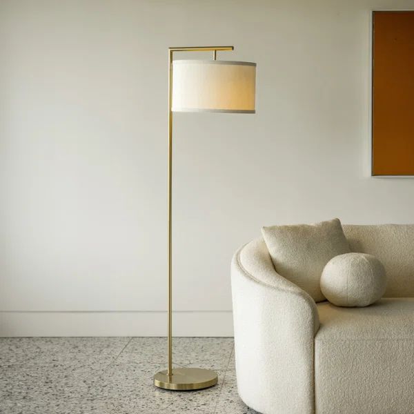 Montage Modern 60 in. Mid-Century Modern LED Floor Lamp with White Fabric Drum Shade | Wayfair North America