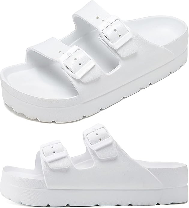 Women's Platform Sandals, Adjustable Buckle Flat Sandals, Comfort Slides with Arch Support, Women... | Amazon (US)