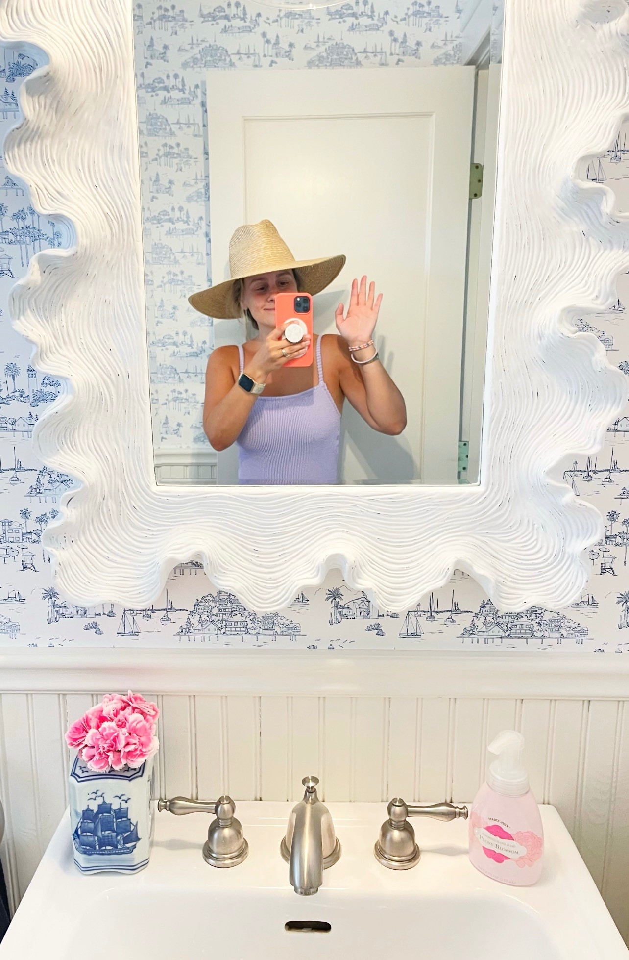 Great news! Our powder room coral mirror & wallpaper are on sale! 🤍

#LTKHome #LTKSaleAlert