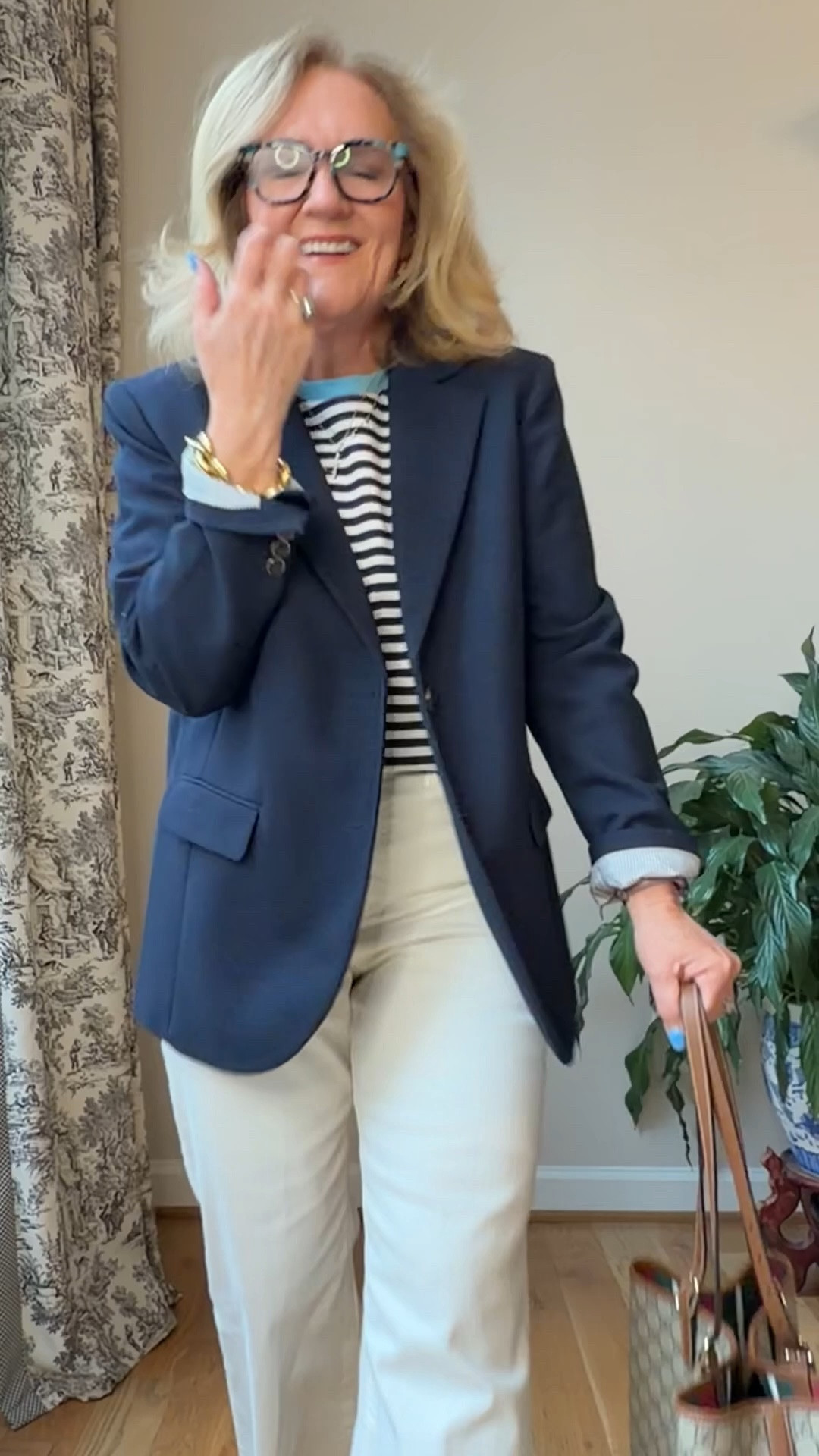 Elevated outfit with my favorite navy blazer size 10 petite 
Jeans size 28 reg 
Tee size medium. 
20% off my bracelets with code NANETTE20

#LTKPetite #LTKWorkwear #LTKOver40