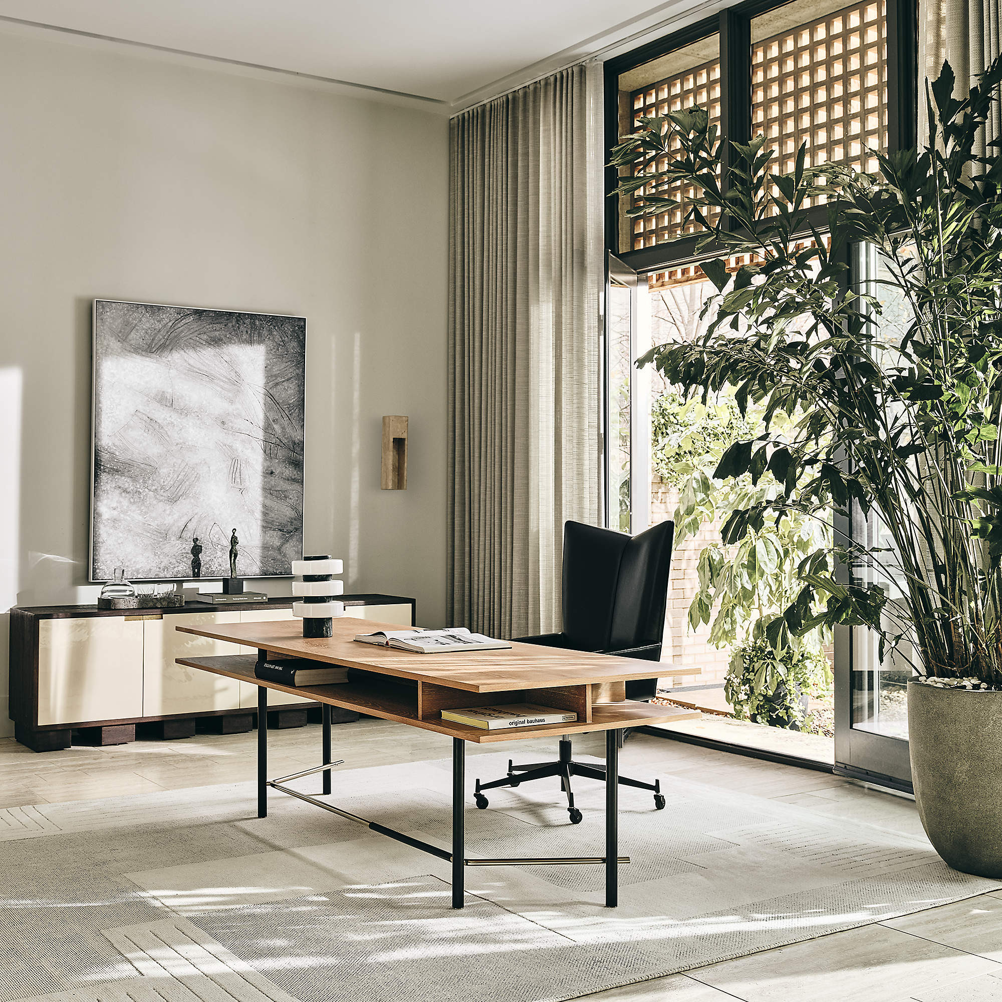 Moti 86" Brown and White Wood Media Console + Reviews | CB2 | CB2