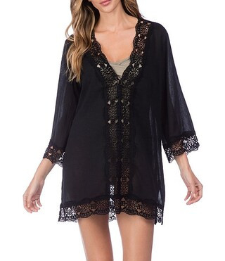 Island Fare V-Neck Crinkle Crochet Trim Swim Cover Up Tunic | Dillard's