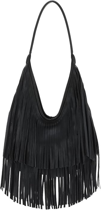 Fringe Hobo Purses for Women Vintage Black Fringe Shoulder Bag Western Tassel Handbags | Amazon (US)