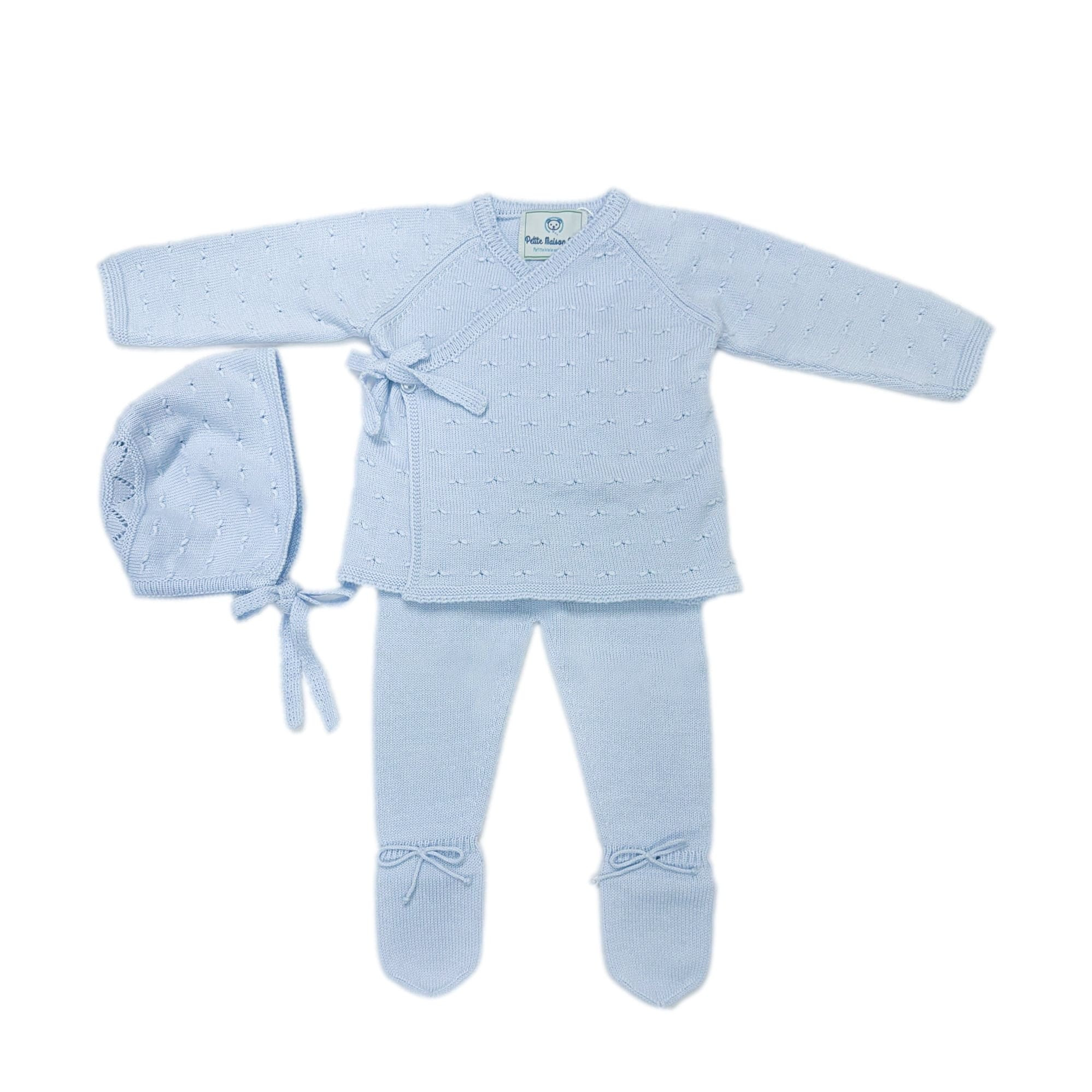 Baby Blue Three Piece Spanish Knit Baby Set | petite maison kids