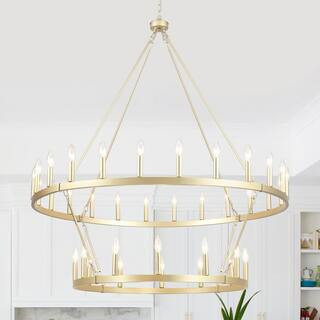 HLJYNJM 36-Light Imitation Copper Gold Industrial Wagon Wheel 2-Tier Candlestick Chandelier Heigh... | The Home Depot