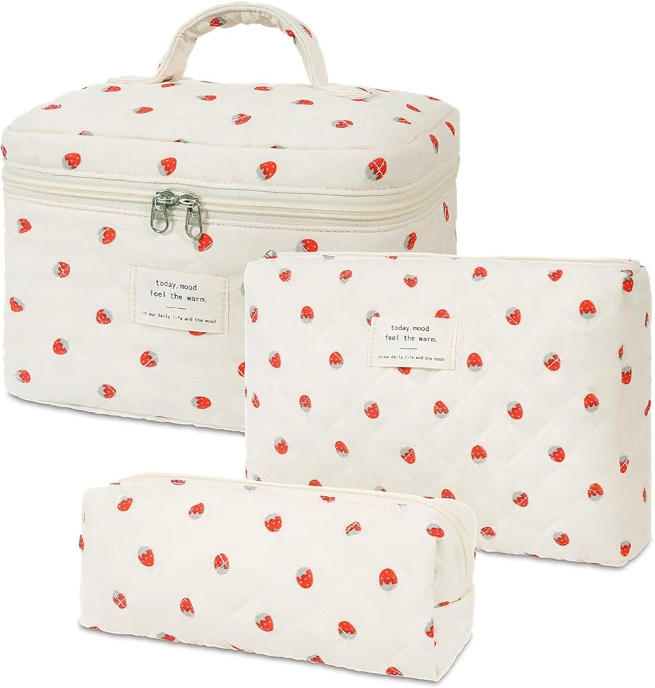 Makeup Bag,Quilted Cosmetic Bags,Large Floral Make Up Organize bag,Makeup Bag Set for Women,Flowe... | Amazon (US)