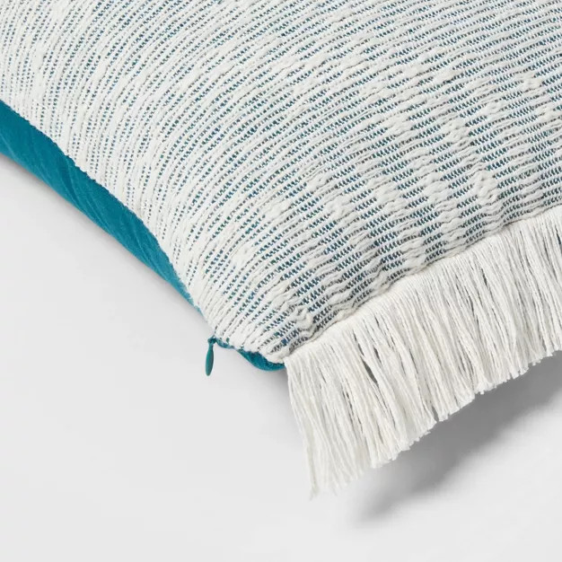 Oblong Woven Texture Fringe Decorative Throw Pillow Dark Teal Blue - Threshold™ | Target