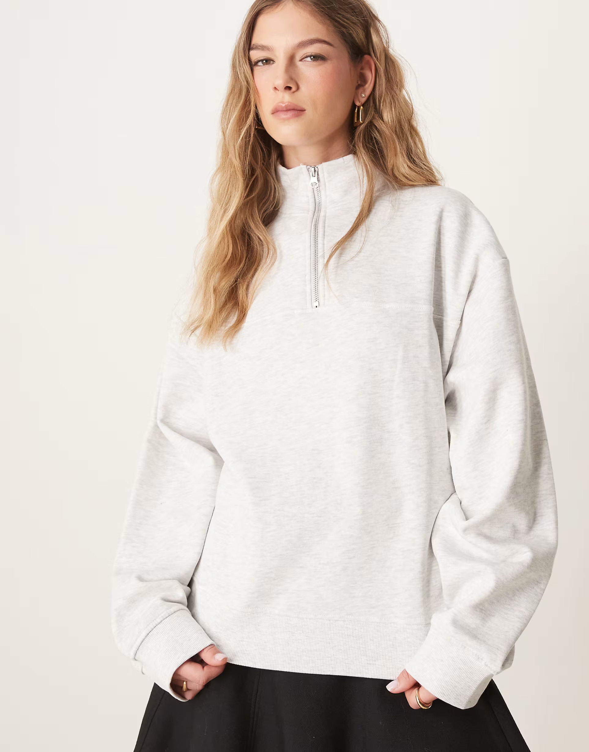 ASOS DESIGN half zip sweatshirt in ice heather | ASOS (Global)