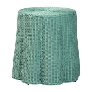bali & pari Palm 28 in. Teal Green Round Rattan Wicker Console Table 259-14105-HD - The Home Depo... | The Home Depot