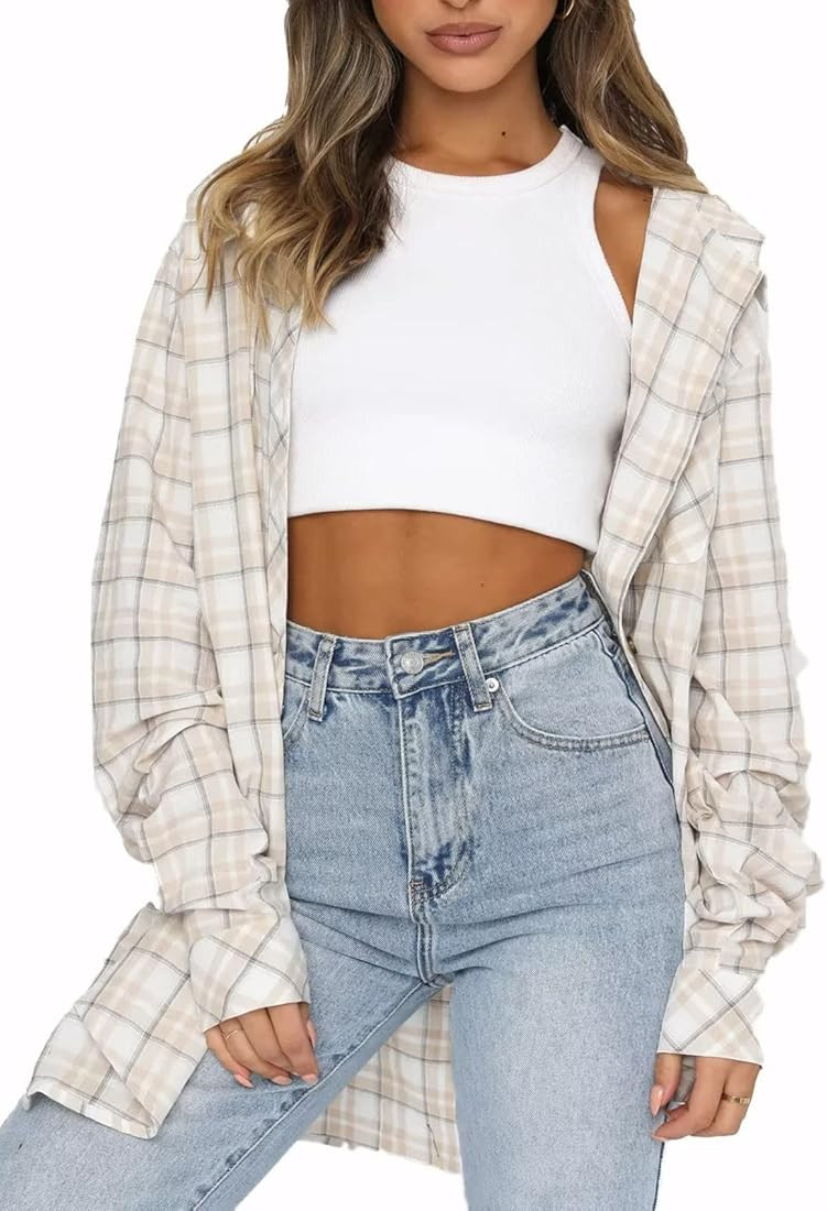 Lacozy Womens Buffalo Plaid Flannel Shirt Long Sleeve Collar Button Down Blouses Tops | Amazon (US)