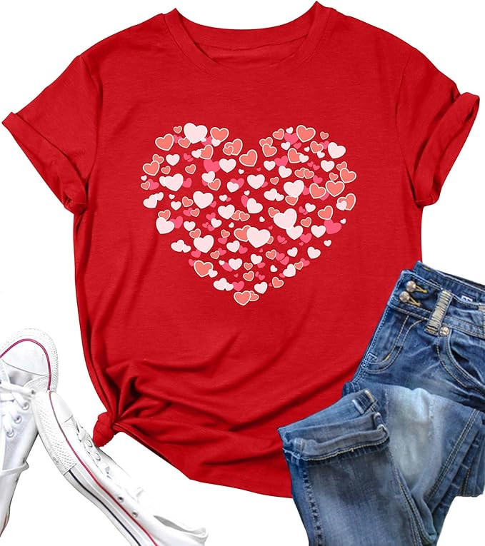 LAZYCHILD Valentines Day Shirts for Women: Cute Love Heart Shirt Valentine T Shirt Red Valentines... | Amazon (US)