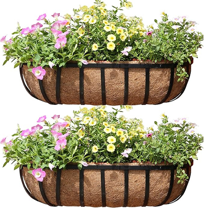 36 Inch Railing Planter Window Box Deck Balcony Rail Planter with Coco Liner Metal Wall-Mounted C... | Amazon (US)