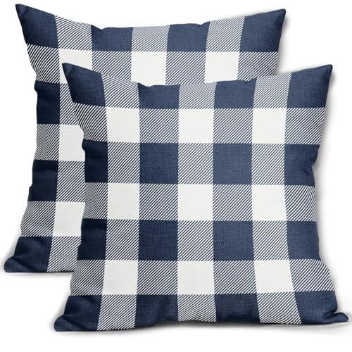 Aytipun Dark Blue and White Buffalo Plaid Pillow Covers 18x18 Set of 2 Check Pattern Print Decorative Outdoor Pillowcases Holiday Farmhouse Christmas Checked Throw Cushion Case Couch Sofa Bed Decor | Amazon (US)