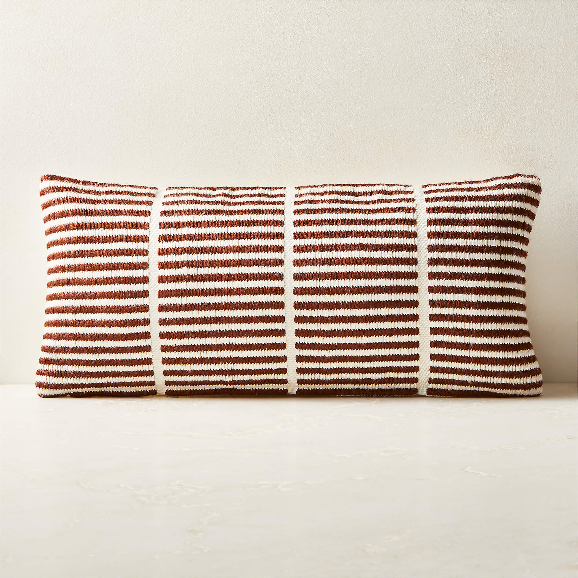 Stria Sienna Brown Woven Silk Lumbar Pillow with Down-Alternative Insert 23''x11'' by Ackerman + ... | CB2