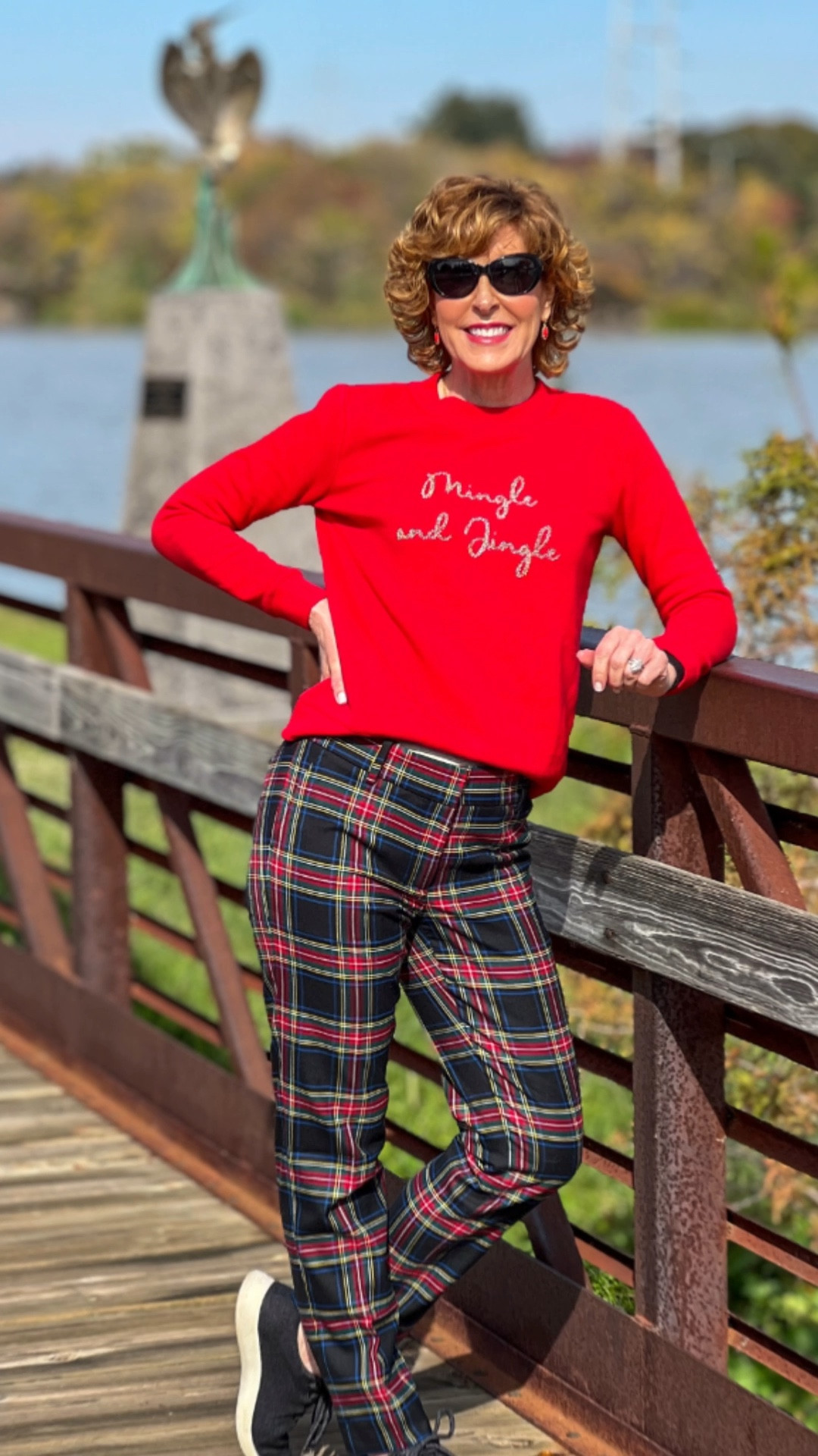 Holiday sweatshirt and tartan pants, and wool sneakers. 

This festive casual look is perfect for all of your holiday fun! Go look at lights, get those errands on, or have lunch with the girls!

#LTKHoliday #LTKVideo #LTKSeasonal