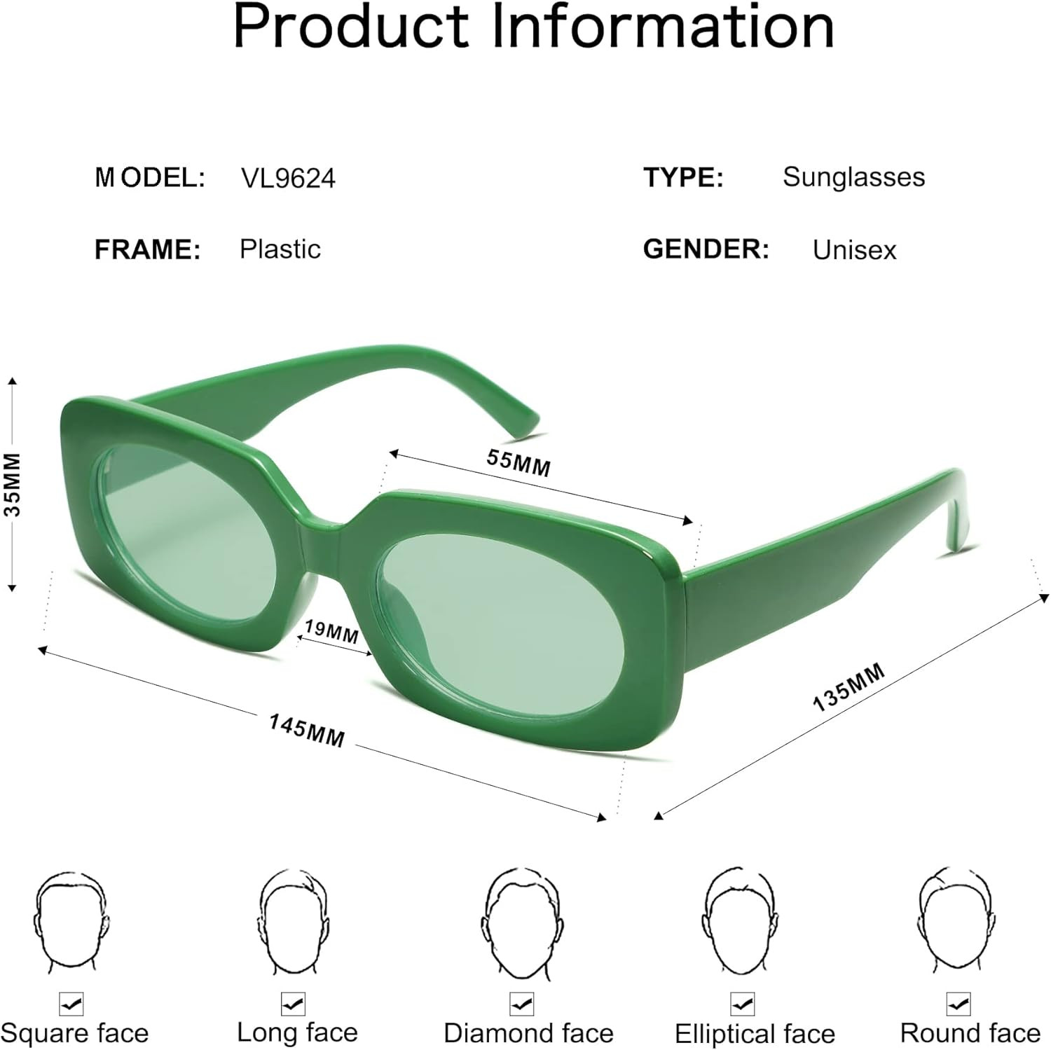 Rectangle Sunglasses for Women Retro Trendy Fashion Glasses Oval Lenses Narrow Thin Square Frame ... | Amazon (US)