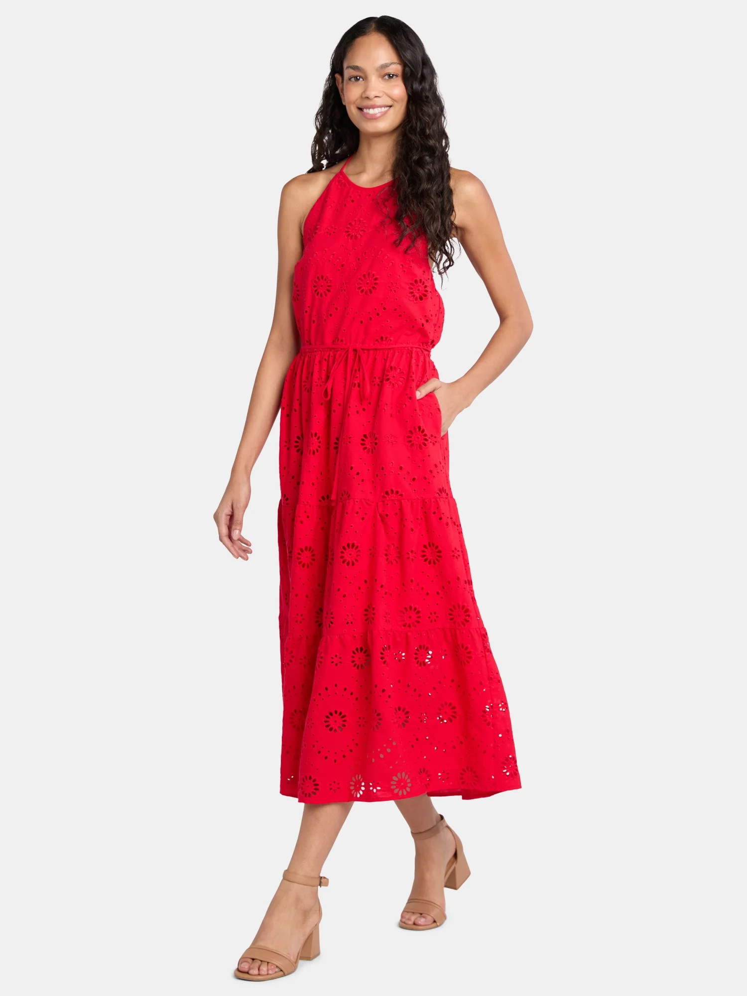 Time and Tru Women's and Women Plus's Eyelet Halter Dress, Sizes XS - 4X | Walmart (US)