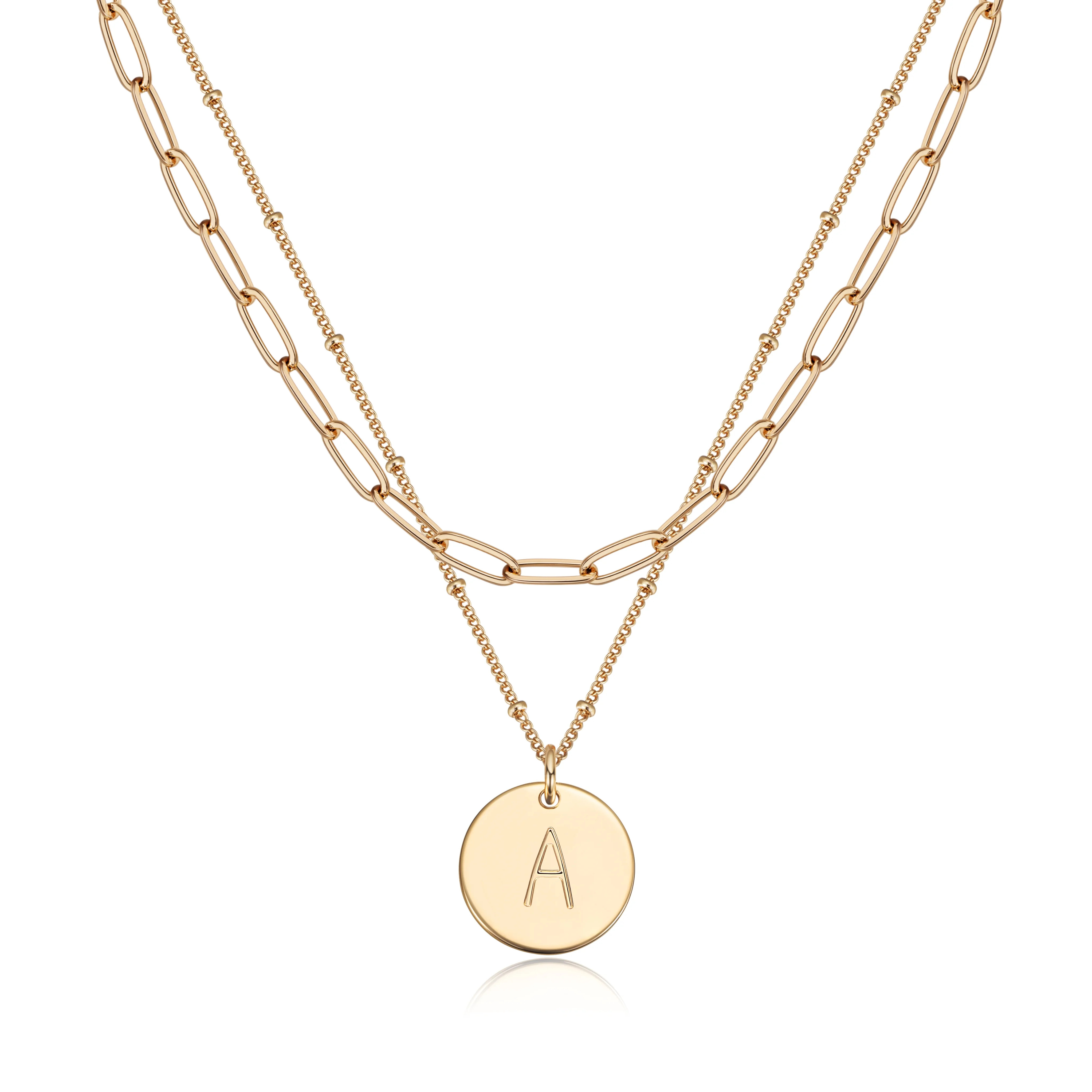 Valloey Rover 14K Gold Plated Personalized Layered Coin Disc Initial Satellite Link Chain Choker ... | Walmart (US)