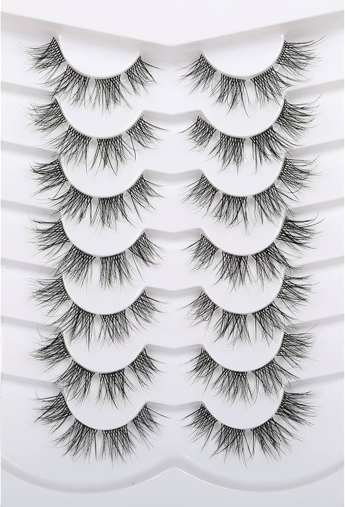 Pooplunch False Eyelashes Natural Extension-Look Clear Band 8D Short Wispy Fluffy Faux Mink Lashe... | Amazon (US)
