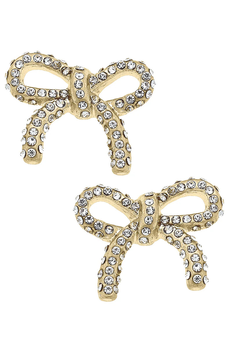 Genevieve Pave Bow Stud Earrings in Shiny Gold | CANVAS