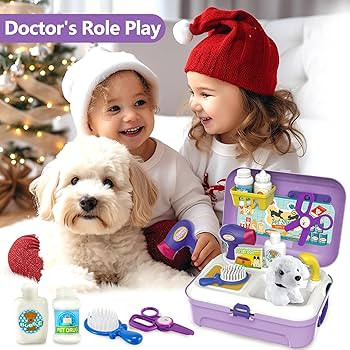 HERSITY Kids Vet Kit Dog Grooming Toy Pet Care Role Play Games Animal Dolls Pretend Play Pet Carr... | Amazon (UK)