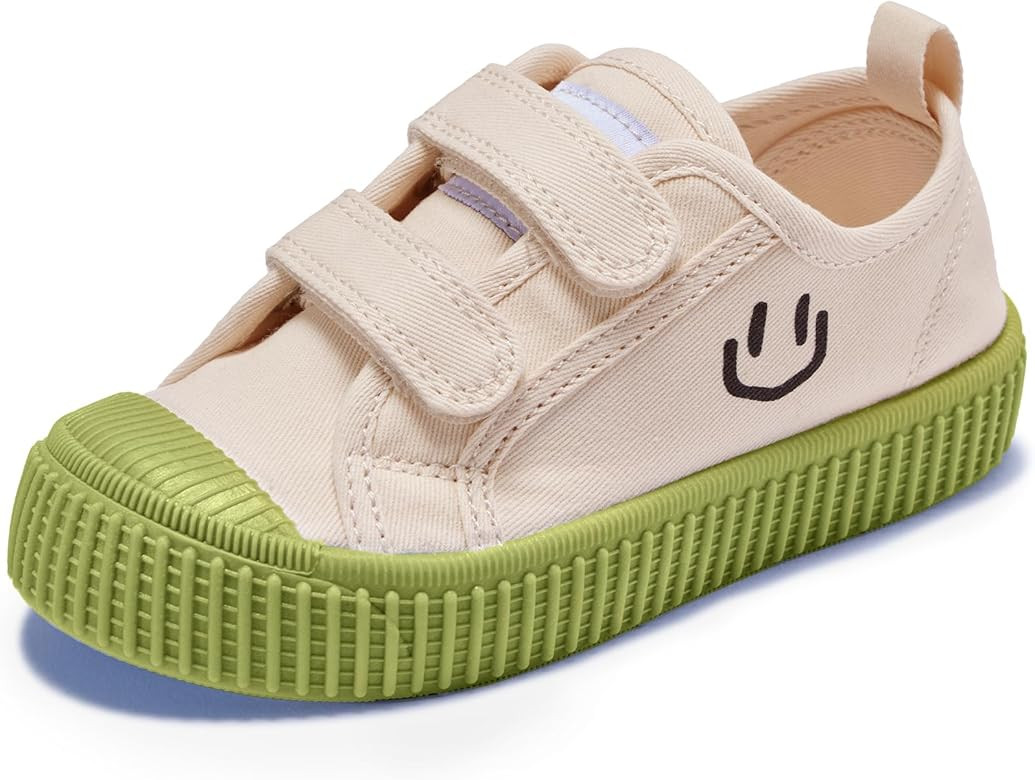 Toddler Shoes for Boys & Girls, Canvas Dual Hook and Loops Sneakers with Candy-Colored Sole | Amazon (US)
