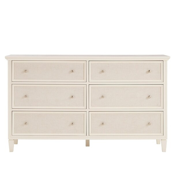 Copper Grove Bons White Finish Beige Linen Drawer Face Dresser - 3-drawer | Bed Bath & Beyond