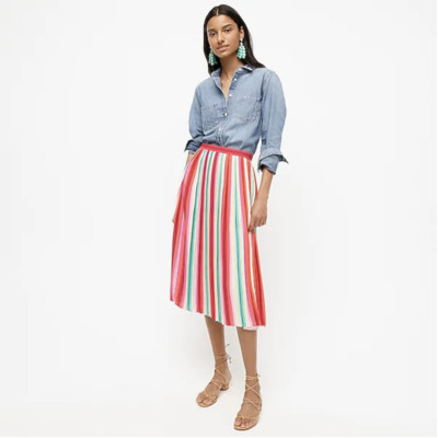 $128 J.Crew Sunburst pleated skirt in watermelon stripe-AK116-size 0, 4-NWT | eBay US
