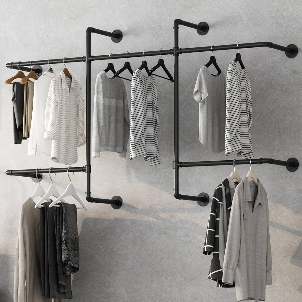 Industrial Pipe Clothing Racks with 5 Hanging Rods, Industrial Clothes Racks Wall Mounted, Heavy ... | Amazon (US)