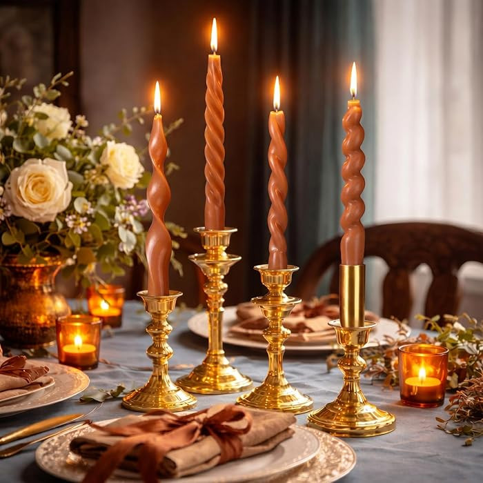 Nuanchu 4 Pcs Twisted Taper Candles,7.87 Inch,Pure,Brown | Amazon (US)