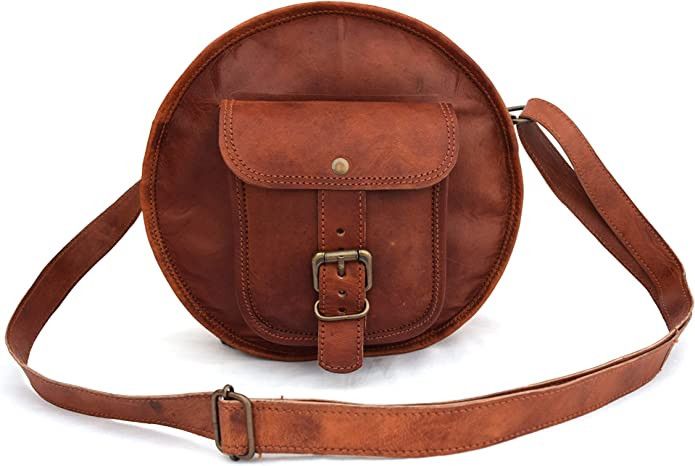 Vintage Leather Crossbody Bag Women/Teen Girls Satchel Handbag Round Messenger Sling Bags, 10 Inc... | Amazon (US)