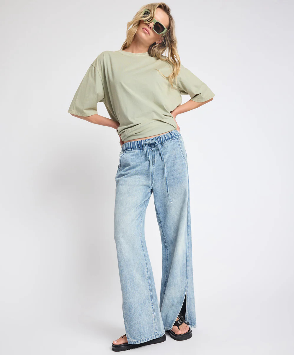Roadhouse Wide Leg Drawstring Denim Jeans - Salty Dog | One Teaspoon | OneTeaspoon