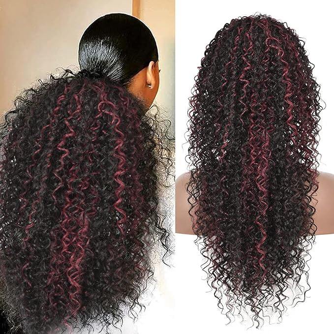 Youthfee 27” Drawstring Ponytail Deep Curly Heat Resistant Synthetic Instant Clip Ponytail Exte... | Amazon (US)
