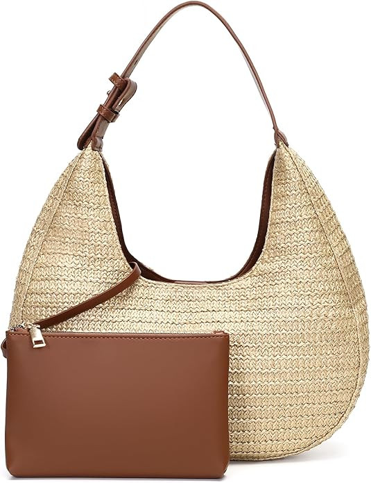 Herald Hobo Crescent Straw Handbag for Women, Summer Beach Tote Bag Purse Top Handle Satchel with... | Amazon (US)