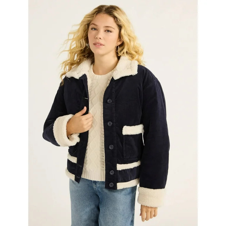 Free Assembly Women's and Women's Plus Corduroy Jacket with Faux Shearling Trim, Sizes XS-4X | Walmart (US)