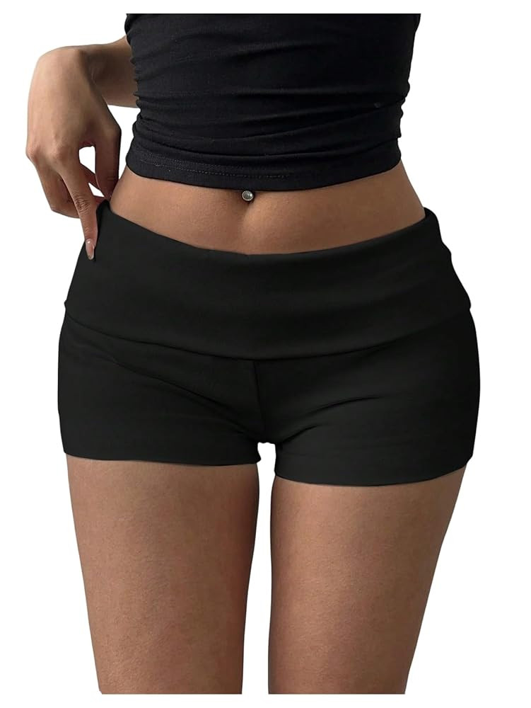 Verdusa Women's Fold Over Micro Short Going Out Low Rise Sexy Booty Shorts | Amazon (US)