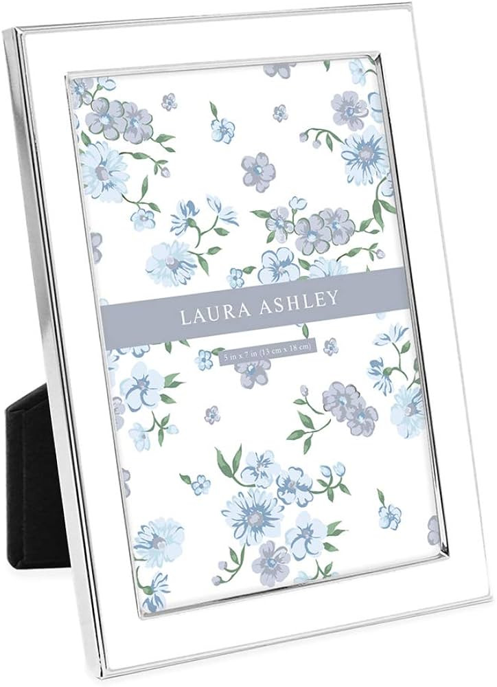Laura Ashley 5x7 White Enamel Picture Frame, Silver Metal Edge with Easel, for Countertop, Counte... | Amazon (US)